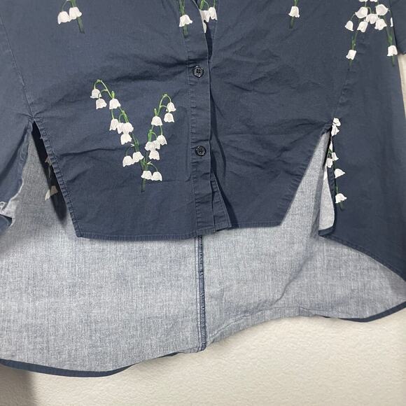 Adam Lippes 6 Floral Trapeze Top Shirt Black Cotton High Low Button Up - Picture 8 of 11